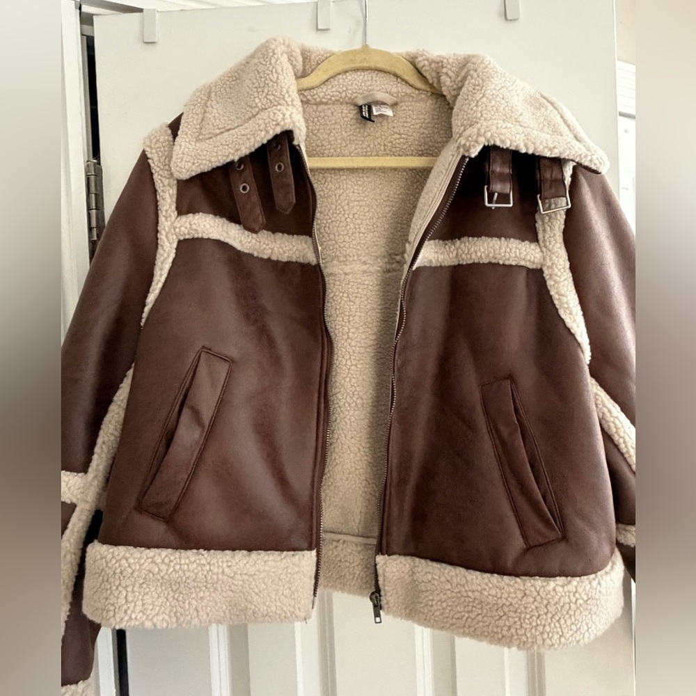 H&M Brown and Cream Shearling Jacket